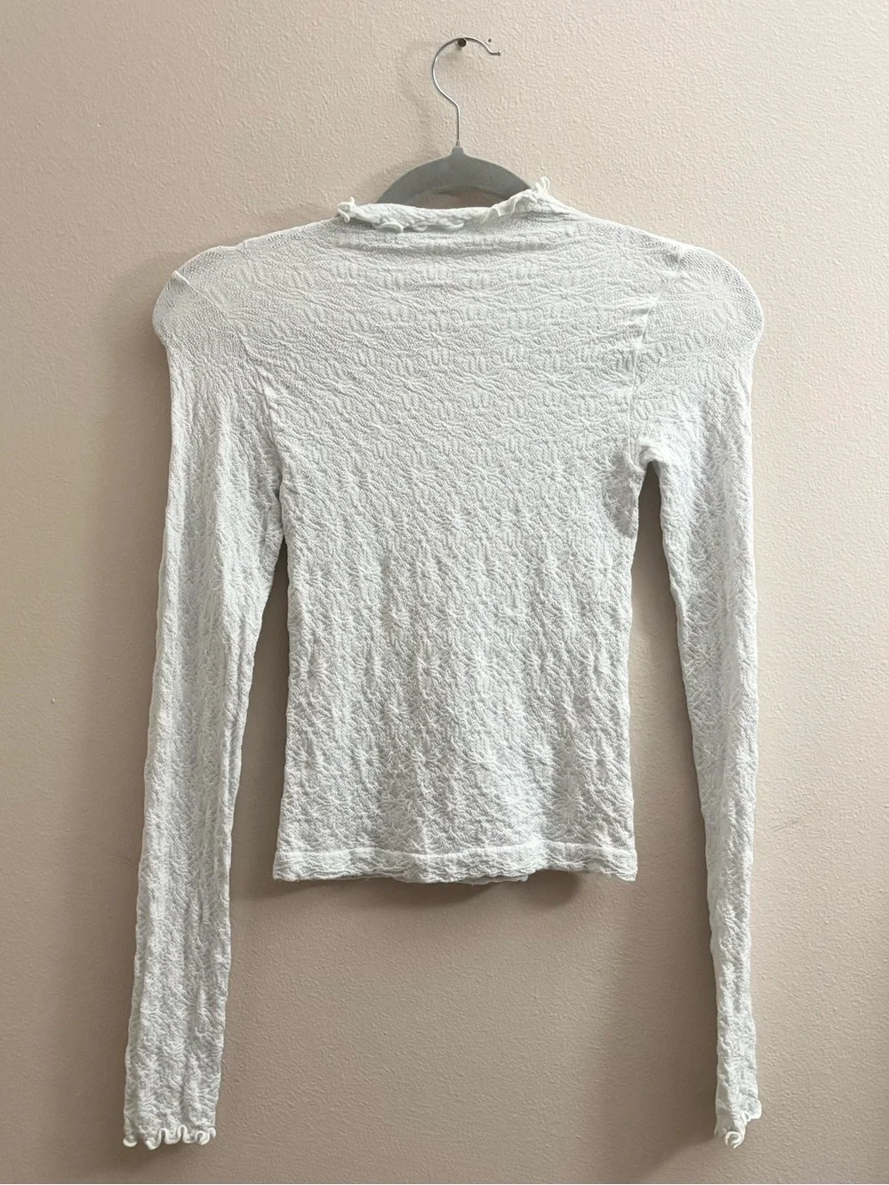 Free People Intimately White Ruffled Textured Mock-Neck Long Sleeve Top